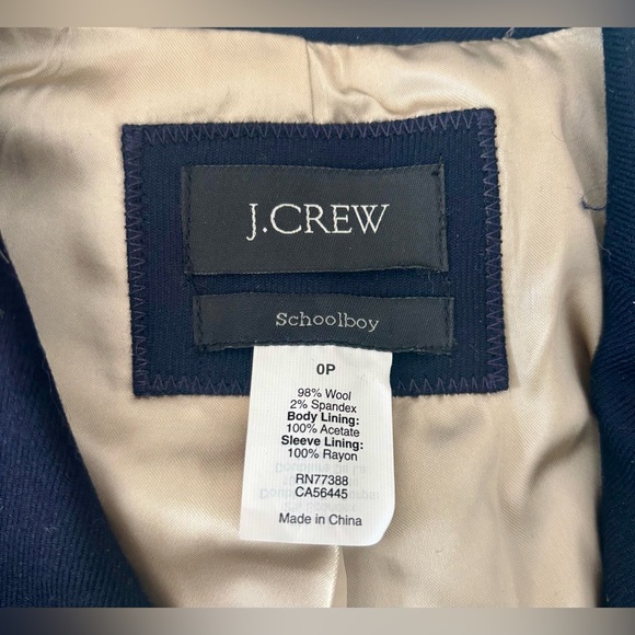 NWOT J. Crew Schoolboy Blazer Navy Blue Gold Button Lined Tailored Jacket 0P - Picture 3 of 7